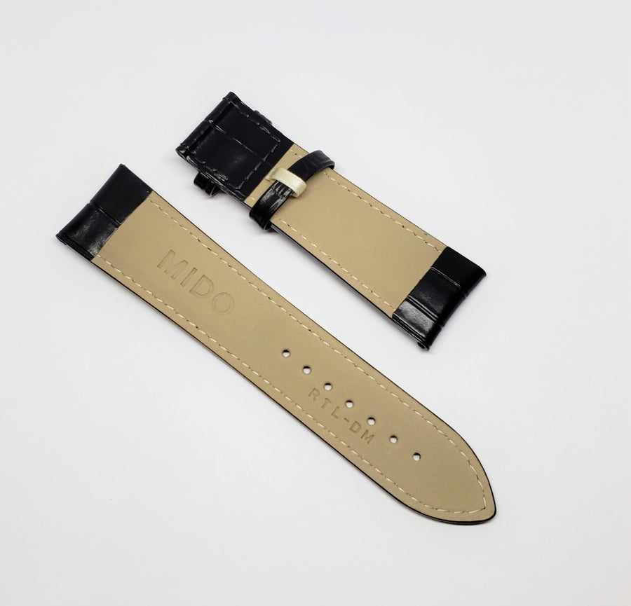 Mido M005614A Multifort 23mm Black Leather Strap - WATCHBAND EXPERT