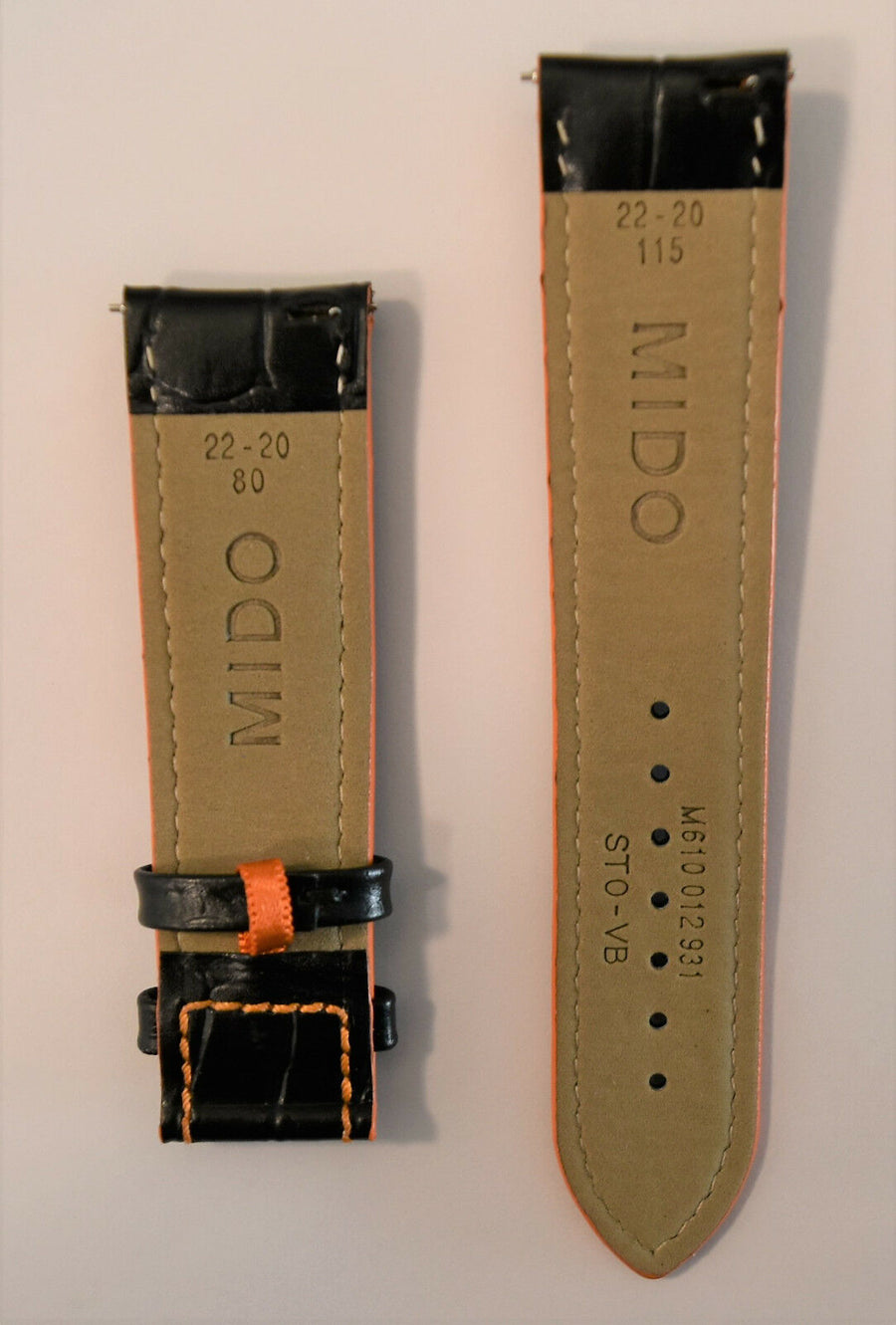MIDO Multifort M005929A 22mm Black Leather Watch Band - WATCHBAND EXPERT