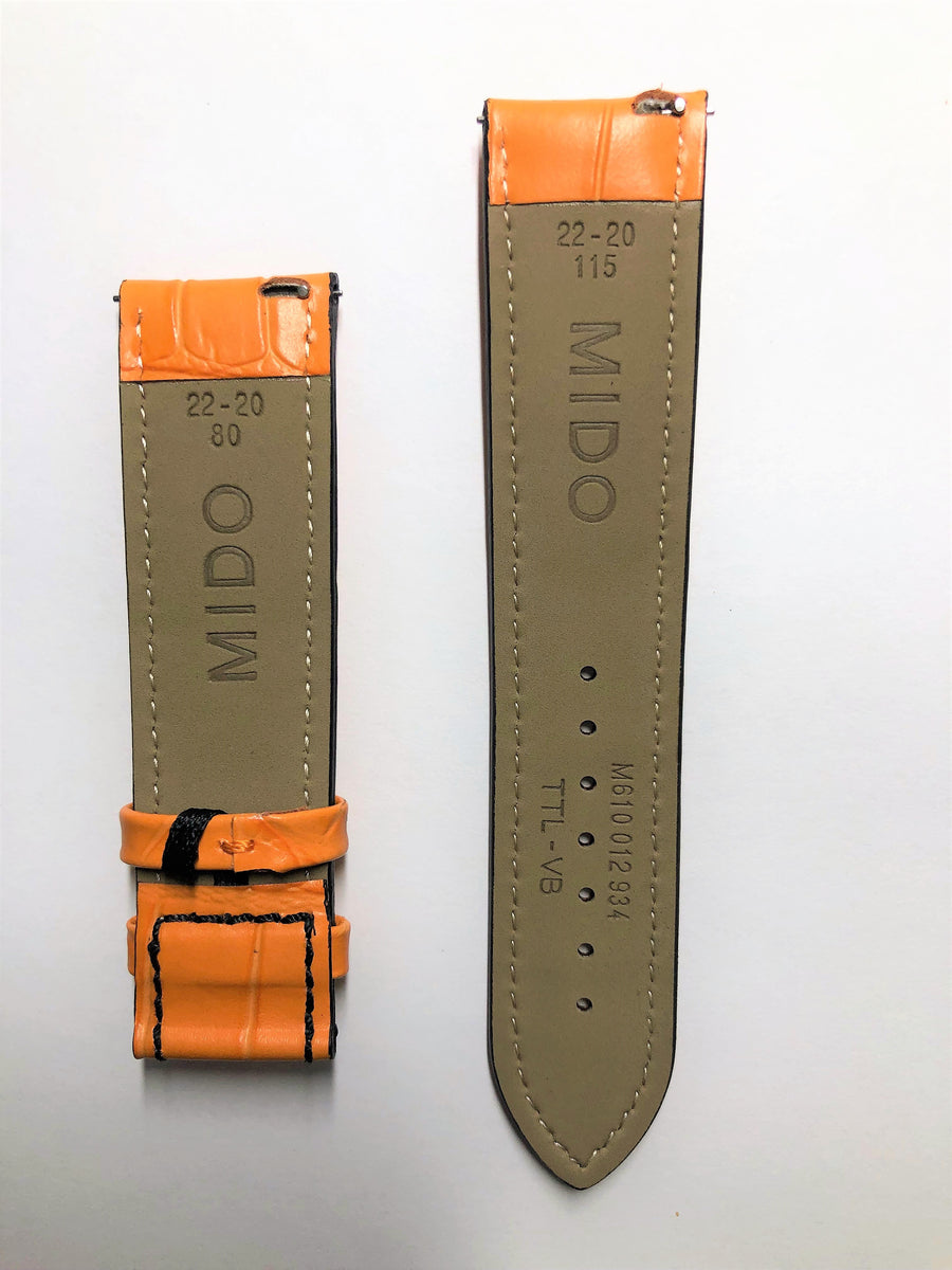 MIDO Multifort 22mm M005929A Orange Leather Watch Band - WATCHBAND EXPERT