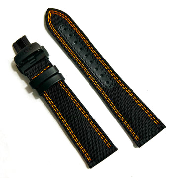 MIDO 22mm Black / Orange Fabric & Leather Band Strap - WATCHBAND EXPERT