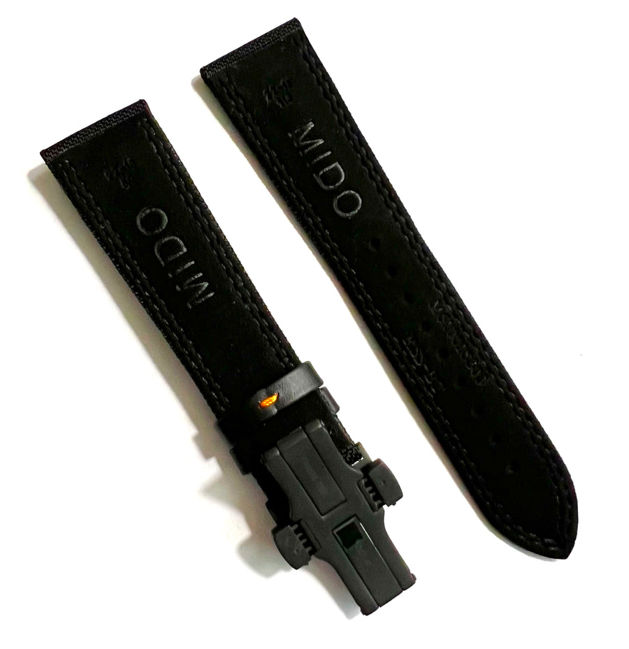 MIDO 22mm Black / Orange Fabric & Leather Band Strap - WATCHBAND EXPERT