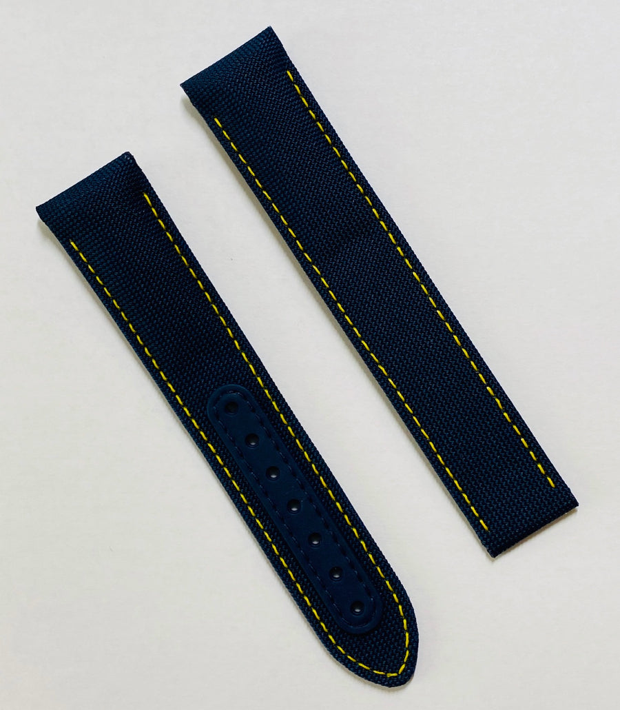Omega Seamaster 20mm Blue / Yellow Reinforced Fabric Band Strap - WATCHBAND EXPERT