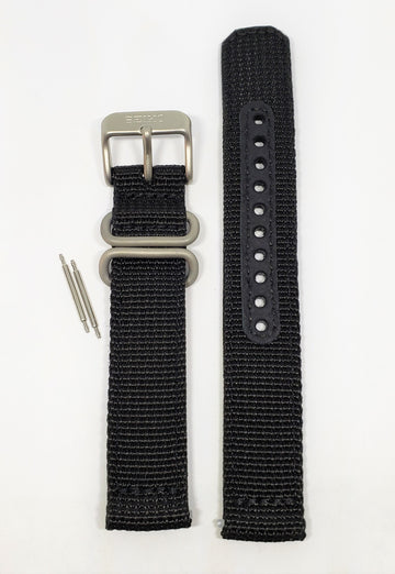 SEIKO 18mm SNK813 Black Nylon Watch Band - WATCHBAND EXPERT