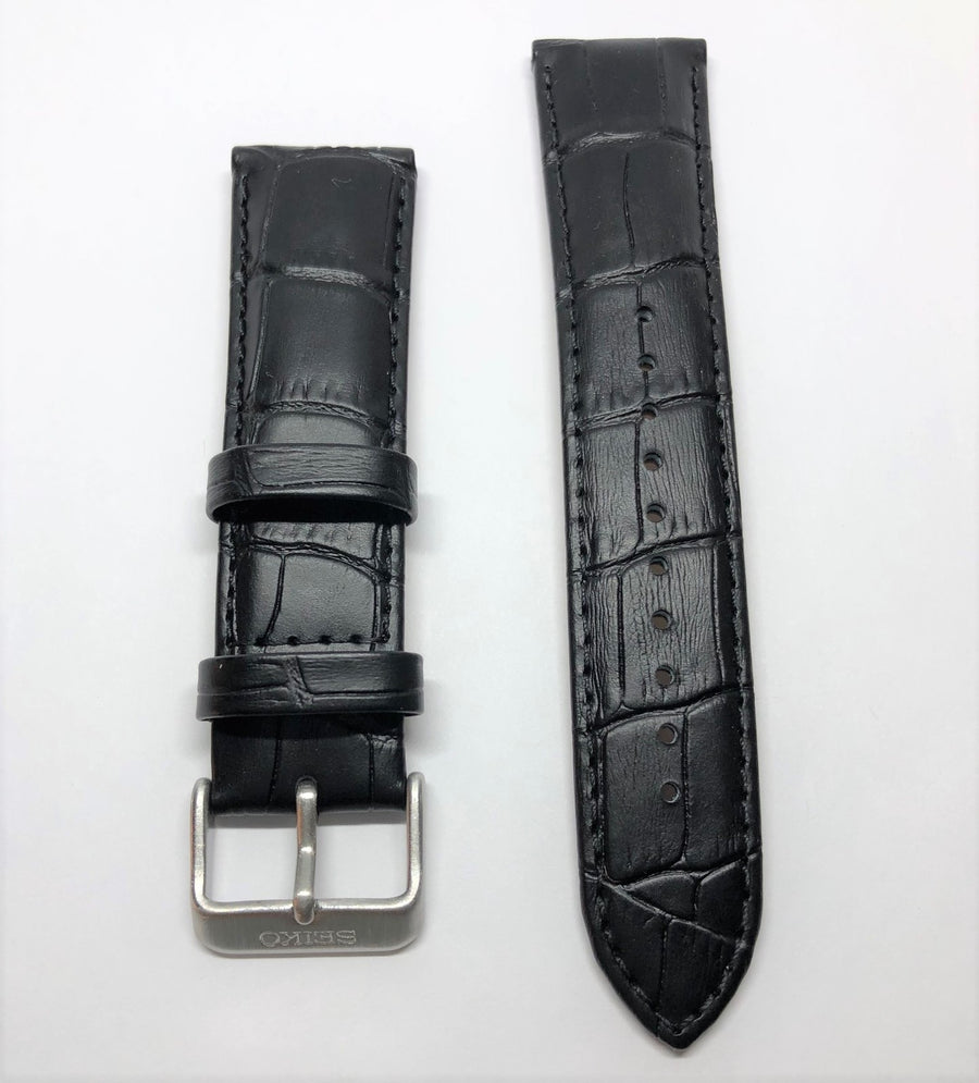 Seiko 22mm SRP715 Black Leather Strap Band - WATCHBAND EXPERT