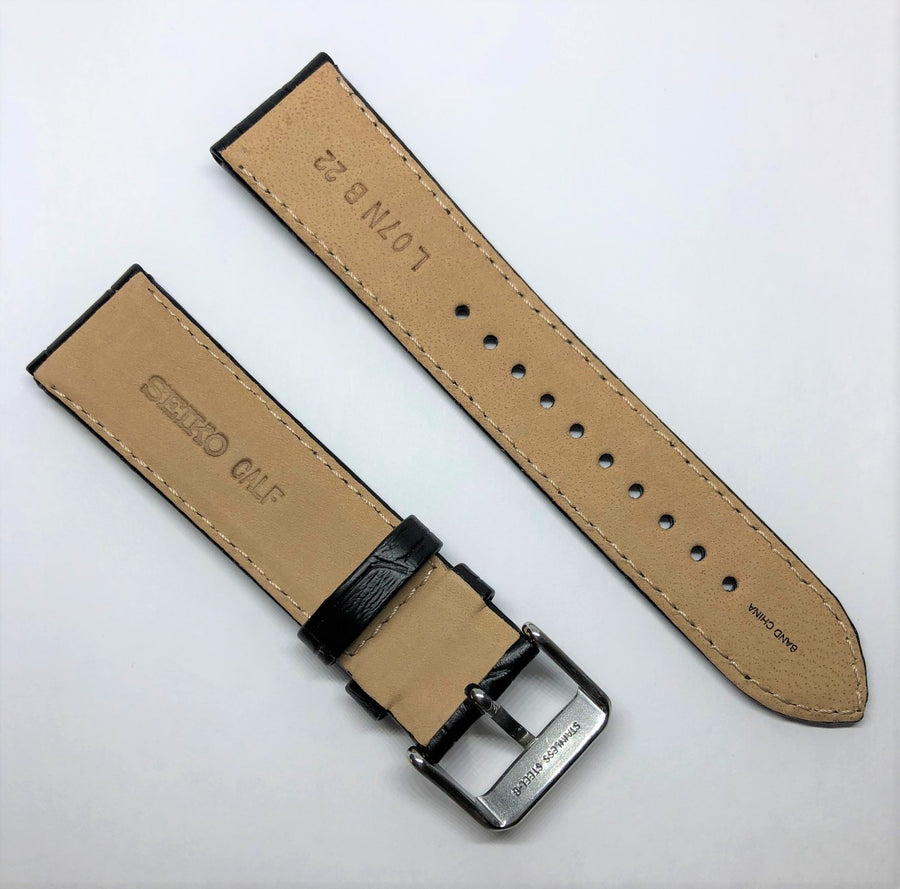 Seiko 22mm SRP715 Black Leather Strap Band - WATCHBAND EXPERT