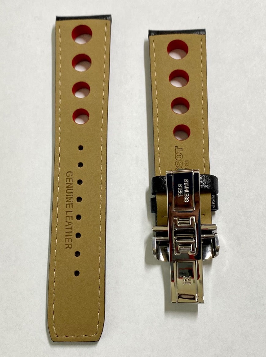 TISSOT PRS516 20mm Black / Red Leather Watch Band Strap - WATCHBAND EXPERT