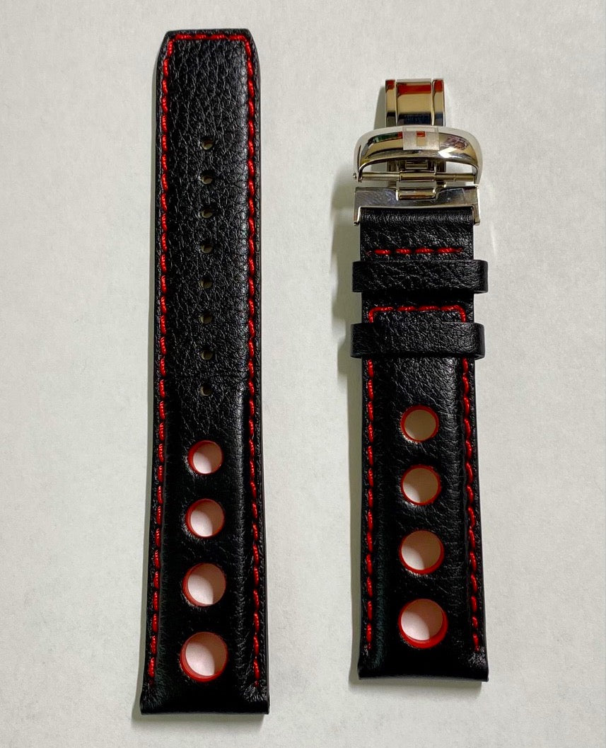 TISSOT PRS516 20mm Black / Red Leather Watch Band Strap - WATCHBAND EXPERT