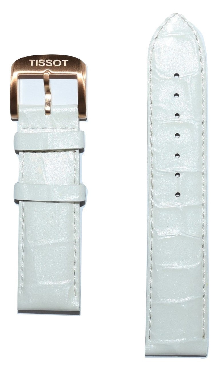 Tissot Quickster 19mm White Glossy Leather Watch Band Replacement Strap - WATCHBAND EXPERT