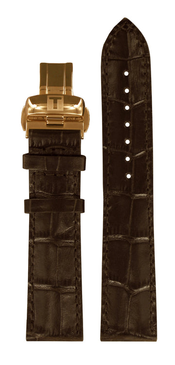Tissot 20mm Brown Leather Strap with Rose-Gold Clasp - WATCHBAND EXPERT