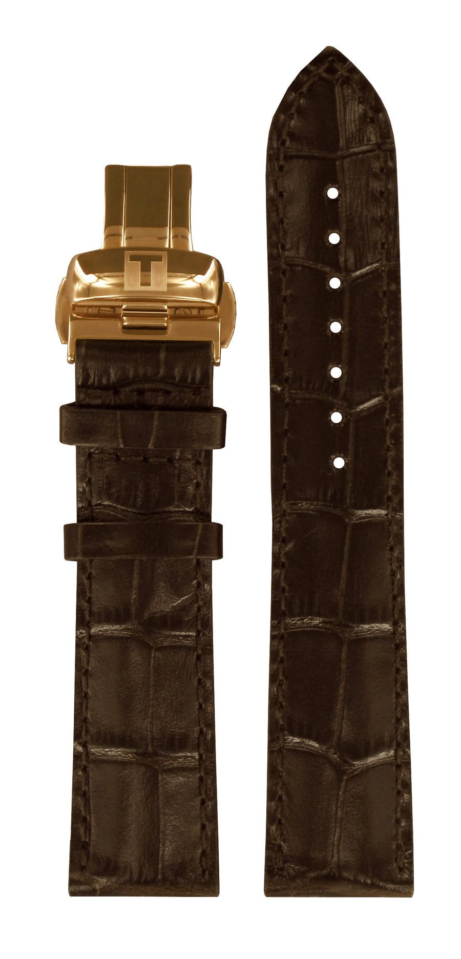 Tissot 20mm Brown Leather Strap with Rose-Gold Clasp - WATCHBAND EXPERT