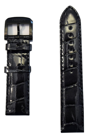Tissot Quickster 19mm Black Glossy Leather Watch Band Replacement Strap - WATCHBAND EXPERT