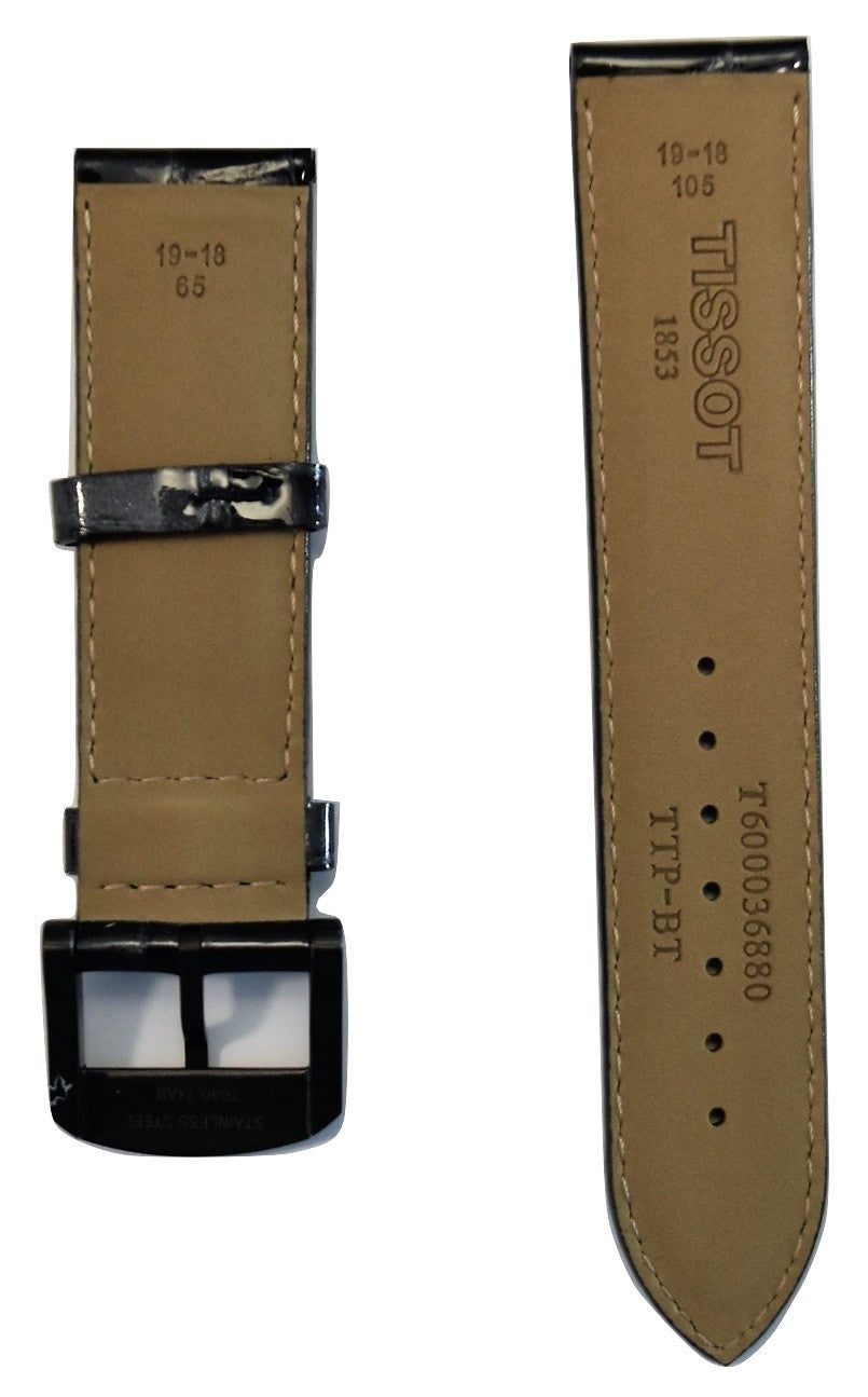 Tissot Quickster 19mm Black Glossy Leather Watch Band Replacement
