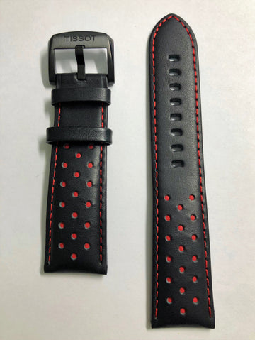 Tissot Chrono T116617 A Black / Red Leather 22mm Watch Band - WATCHBAND EXPERT