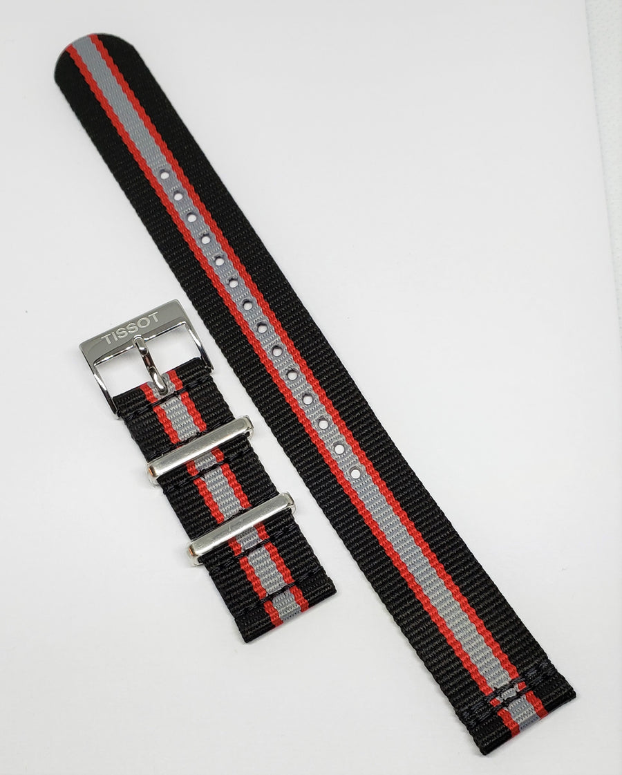 Tissot Quickster Nato T095417A / T095410A Black Red Gray Band Strap - WATCHBAND EXPERT