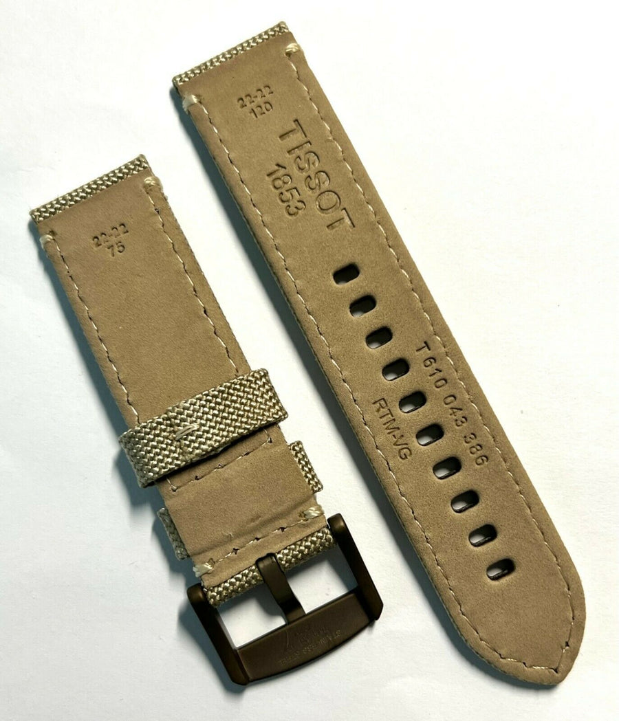 Tissot 22mm Strap Beige Khaki Canvas Fabric Watch Band - WATCHBAND EXPERT