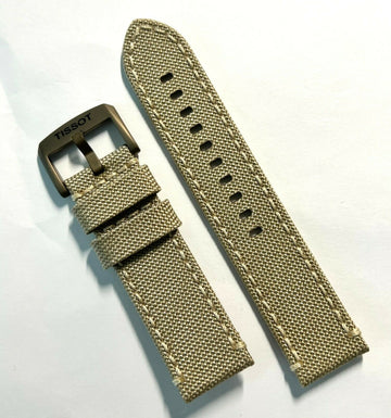 Tissot 22mm Strap Beige Khaki Canvas Fabric Watch Band - WATCHBAND EXPERT