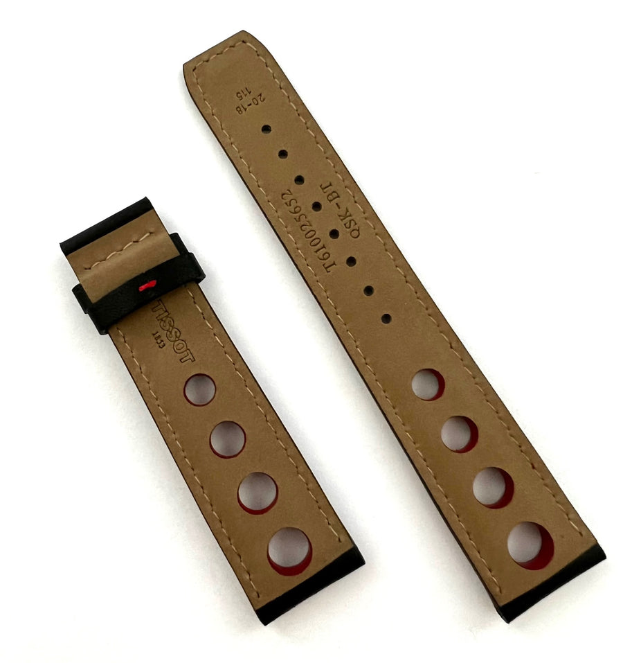 TISSOT 20mm Black / Red Leather Strap Watch Band - WATCHBAND EXPERT