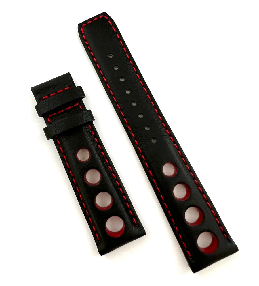 TISSOT 20mm Black / Red Leather Strap Watch Band - WATCHBAND EXPERT
