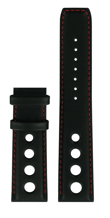 Tissot PRS516 22mm Black / Red Leather Watch Band Strap - WATCHBAND EXPERT