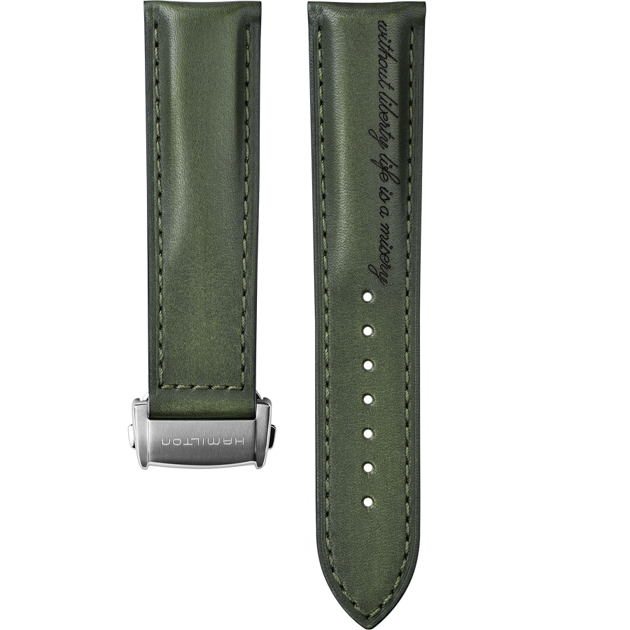 Hamilton 22mm Green Leather Strap Watch Band - WATCHBAND EXPERT