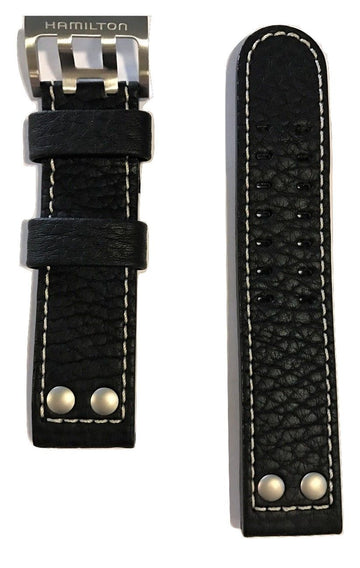 Hamilton Khaki X-Wind 22mm Black Leather Watch Band - WATCHBAND EXPERT